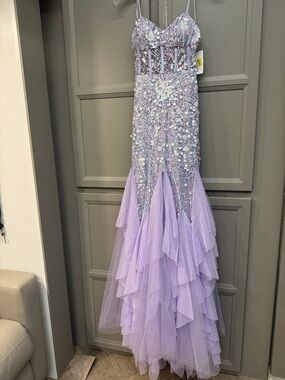 Lilac Sequin & Tulle Spaghetti-Strap Formal Dress